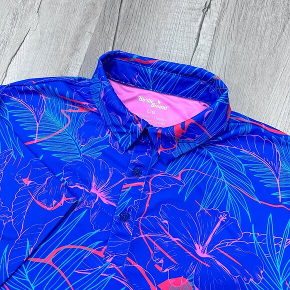 Birdiebound Other - Birdie Bound Polo Shirt Mens Large Blue Short Sleeve Floral Golf Casual